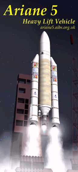 Ariane 5 blasting off from the pad at Kourou