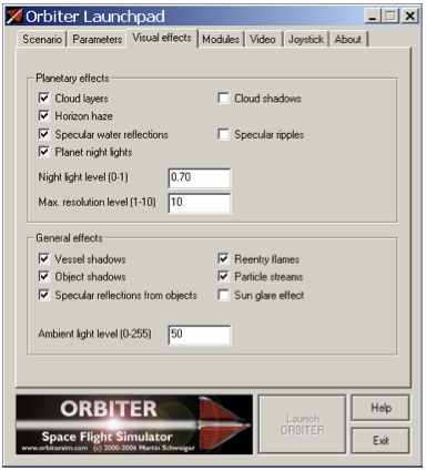 Orbiter visual effects tab